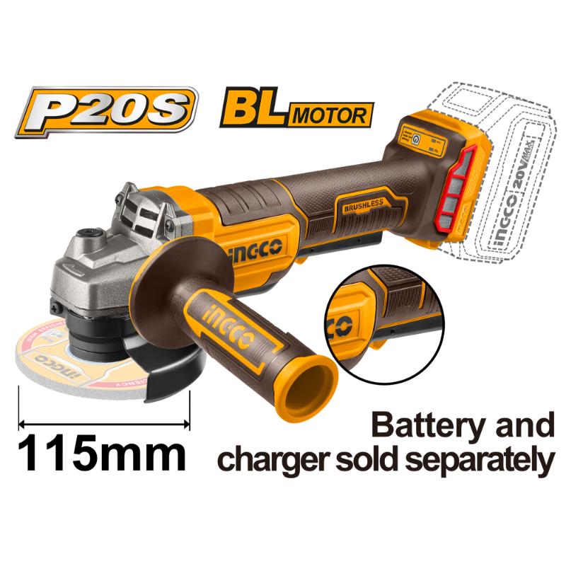 INGCO GRINDER 115MM 20V PS+ C/L B/LESS DM SWTCH