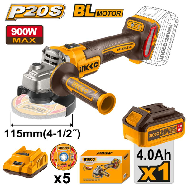 Ingco Lithium-Ion Ang/Grinder 900W 20V