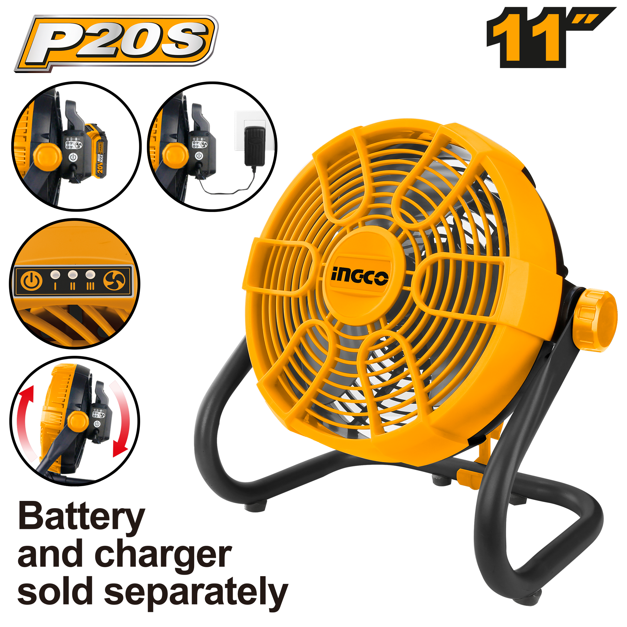 INGCO FAN 2 SETTING 30.0CM 20V PS+ C/L