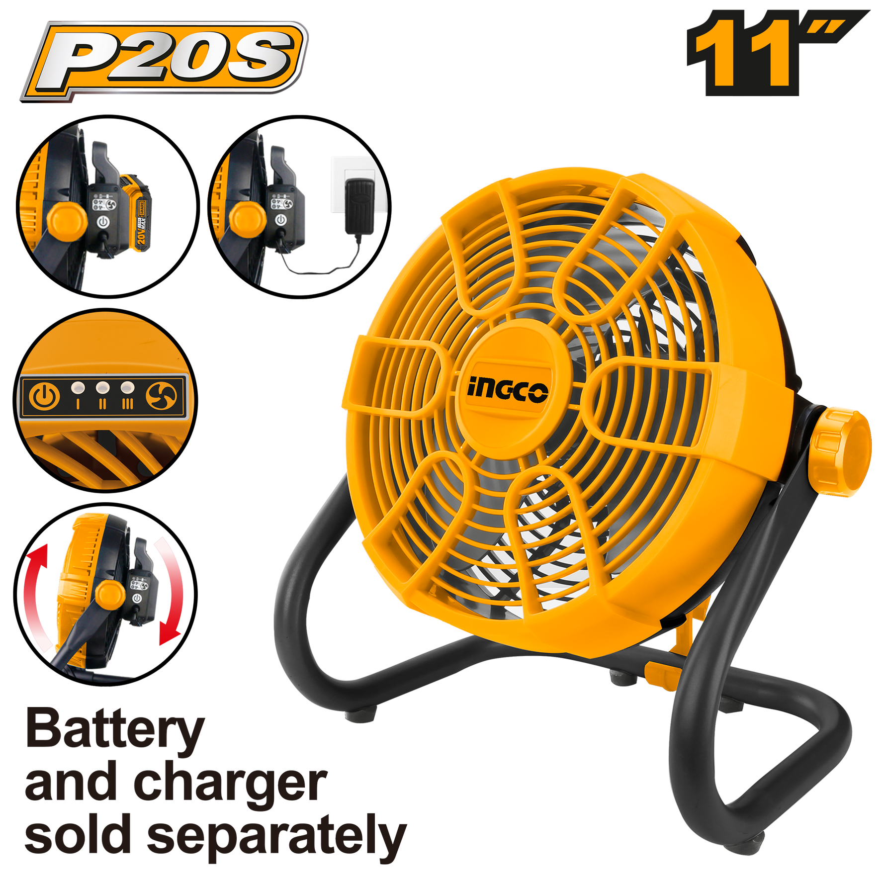 INGCO FAN 2 SETTING 30.0CM 20V PS+ C/L