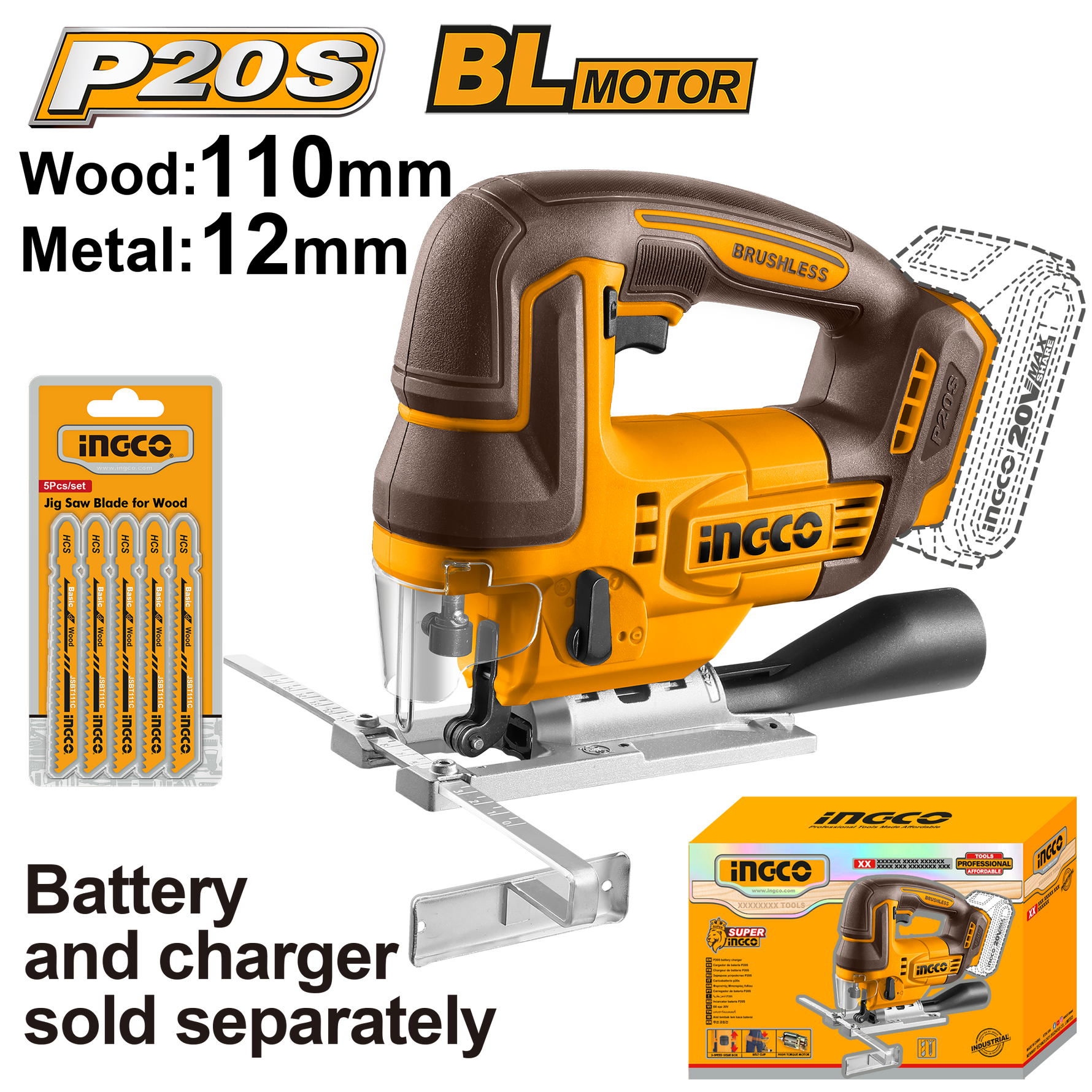 Ingco 20V Cordless 5P Blade Jigsaw