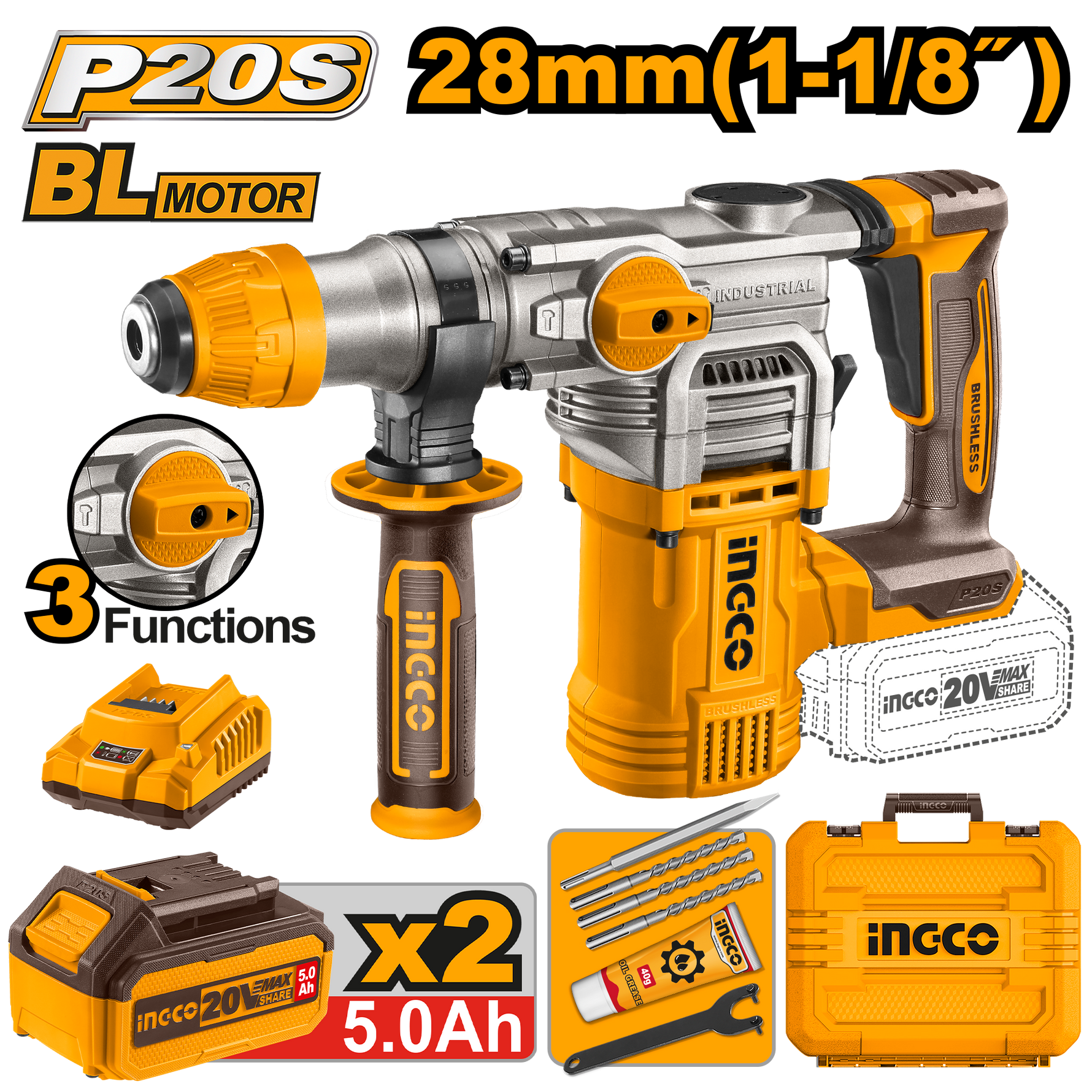 ROTARY HAMMER DRILL 20V PS+ C/L B/L+ACC 6PC BMC KIT 2BAT