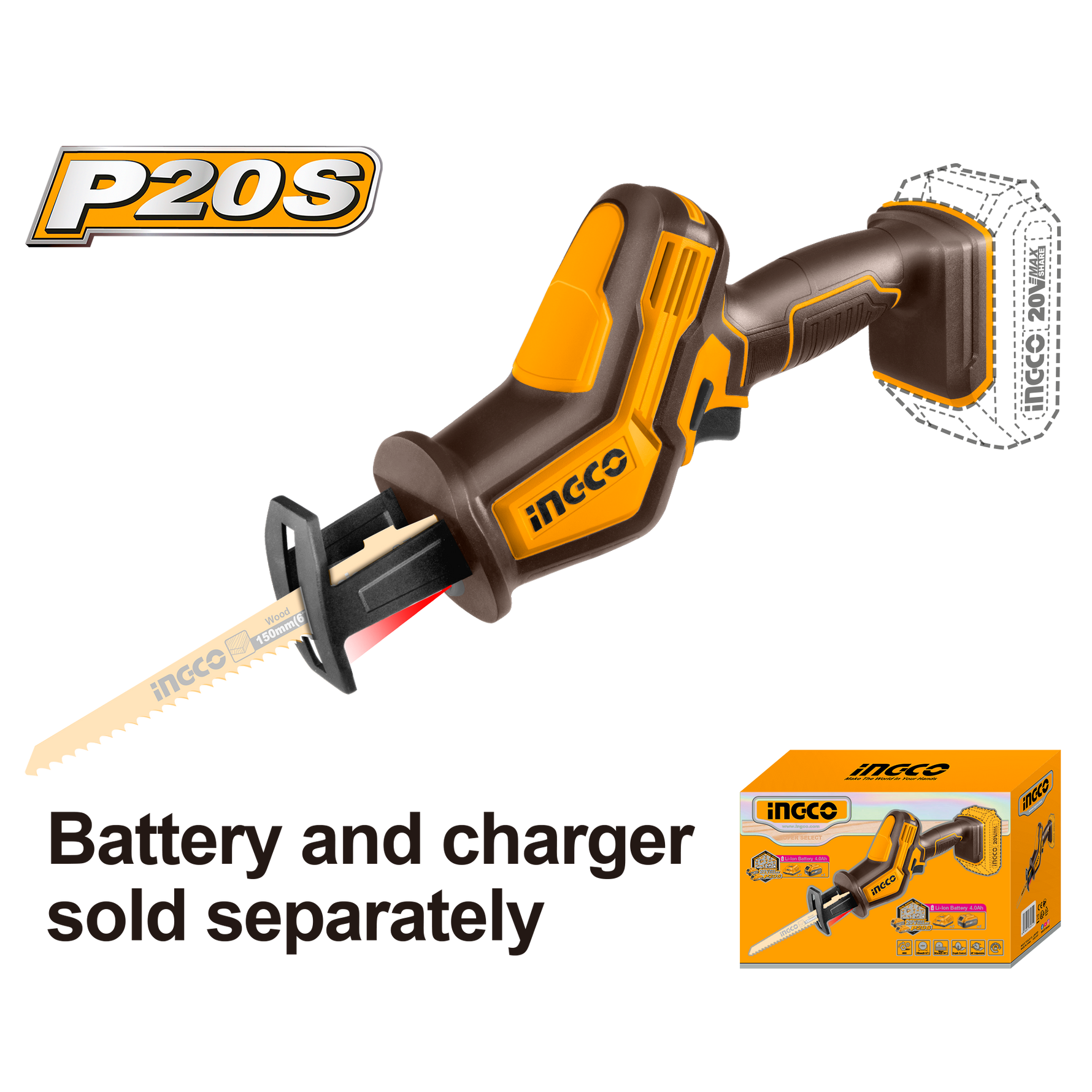 Ingco 20V Cordless Reciprocating Saw