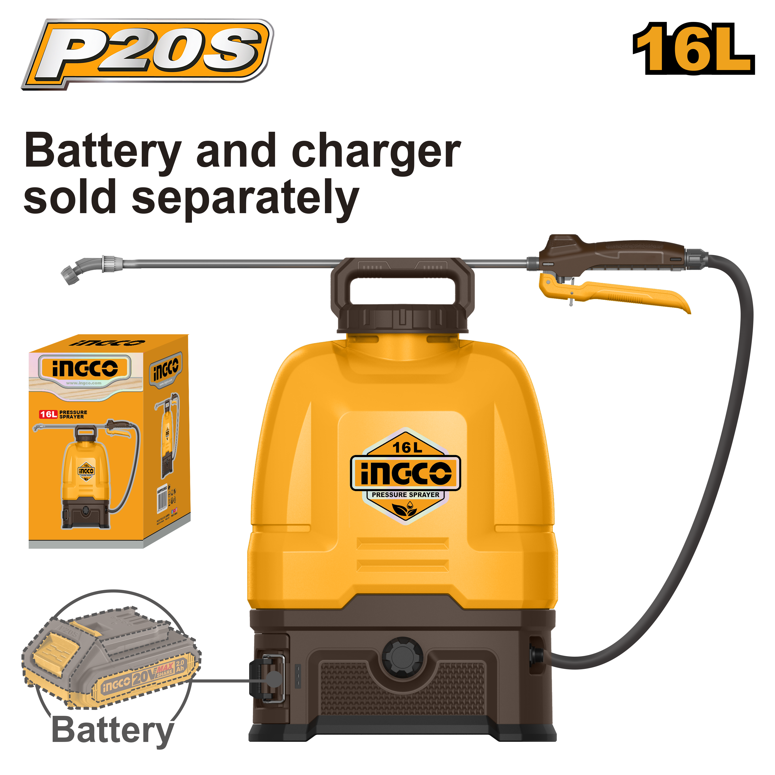 Ingco 16L 20V Cordless Knapsack Sprayer