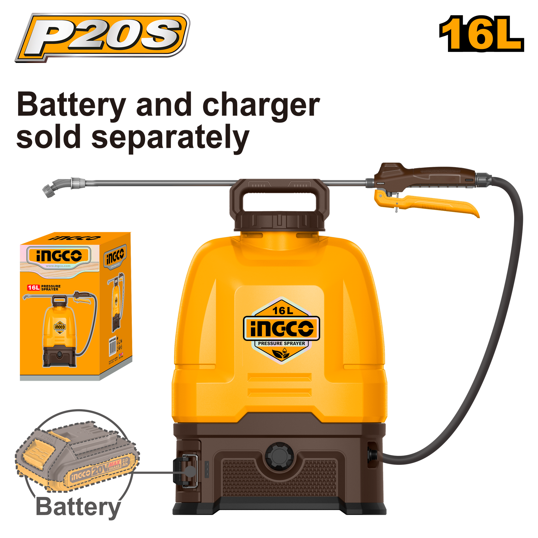 Ingco 16L 20V Cordless Knapsack Sprayer