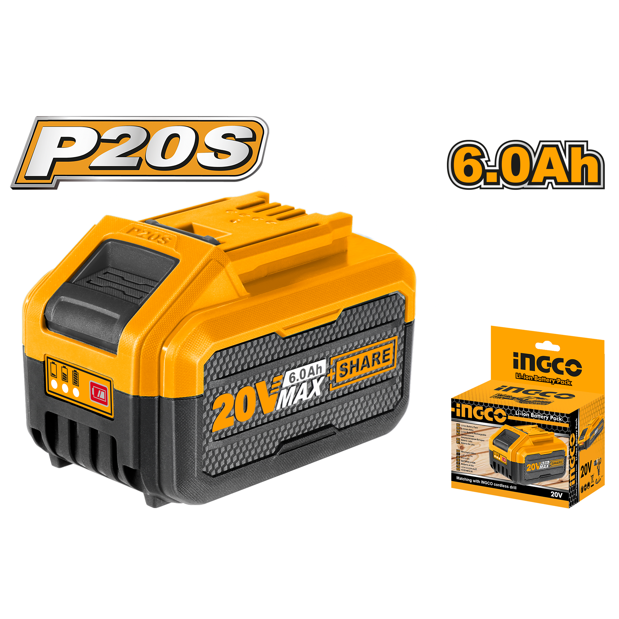 INGCO BATTERY  6.0AH  20V PS+ C/L