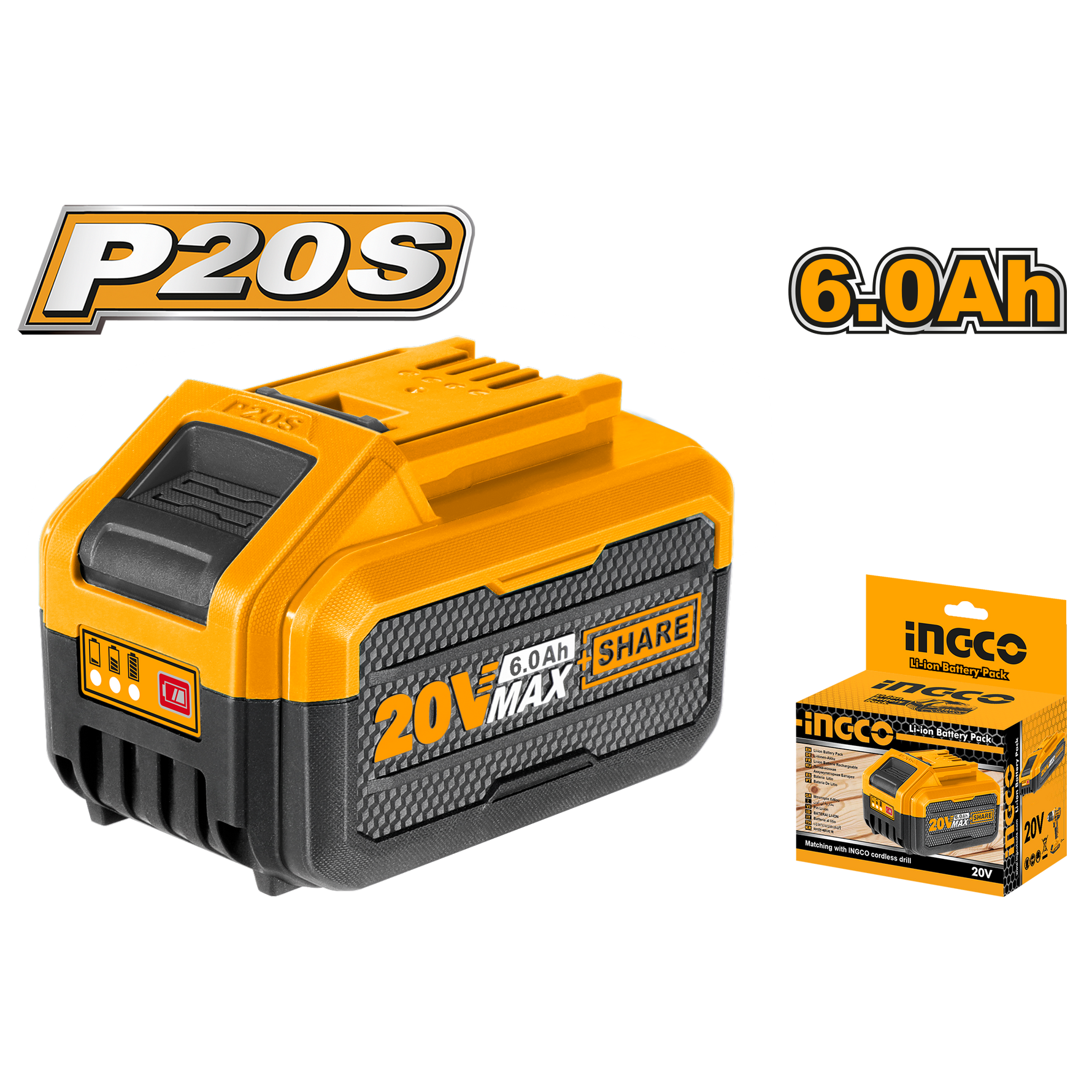INGCO BATTERY  6.0AH  20V PS+ C/L