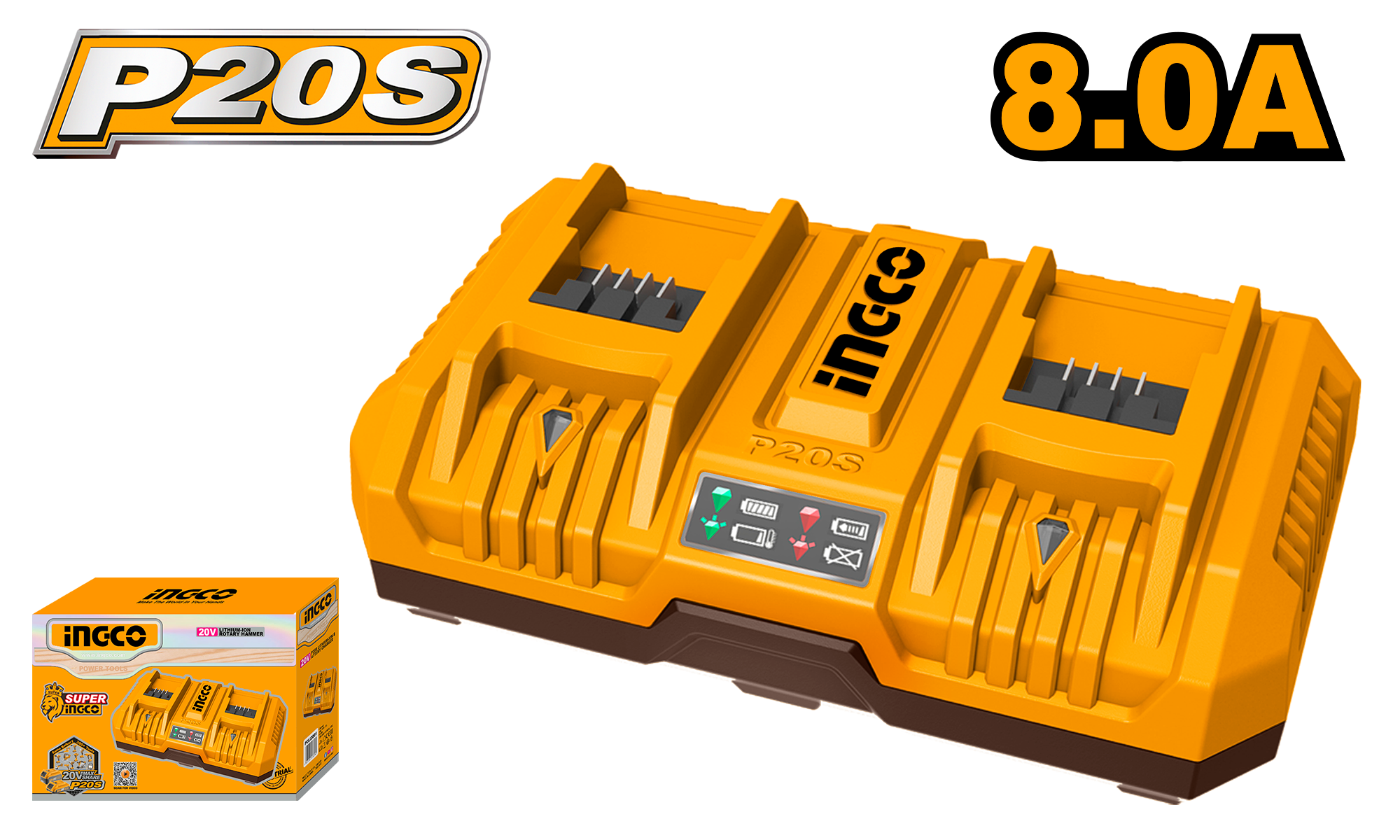 INGCO DUAL CHARGER 8A 20V PS+