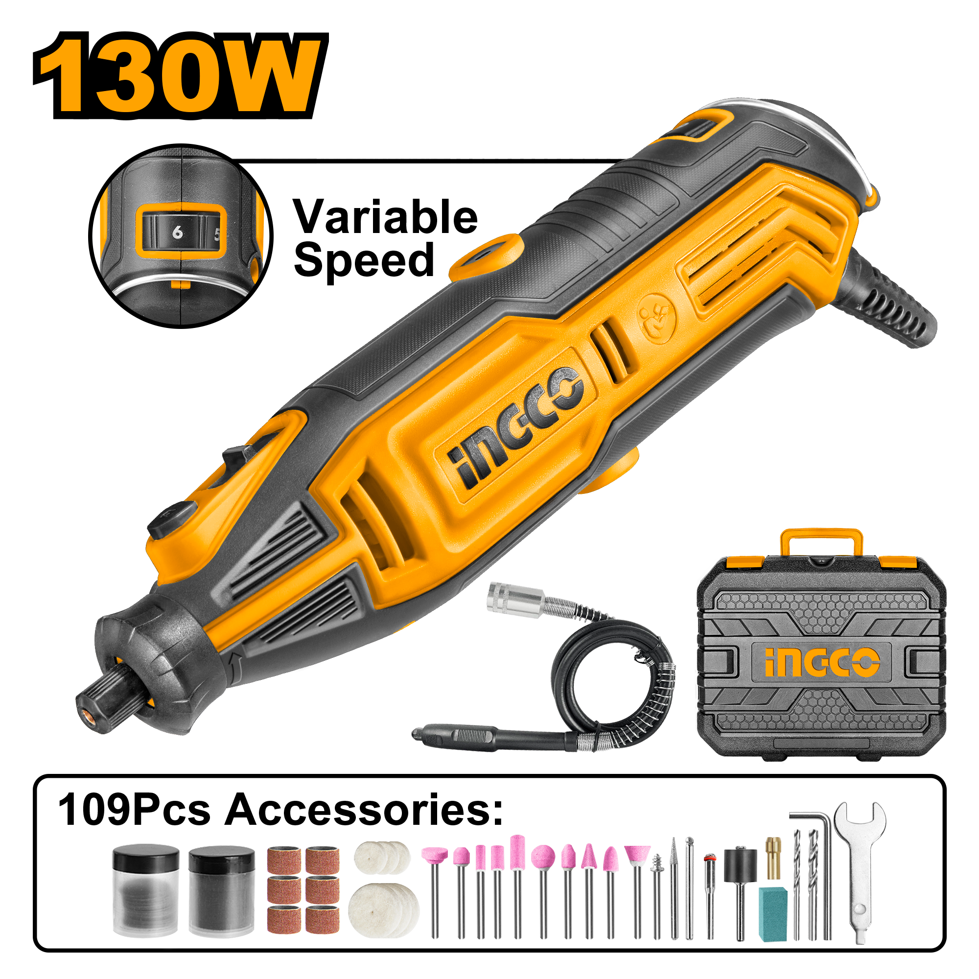 Ingco 130W Mini Grinder KIT BMC with 109PC Acc.