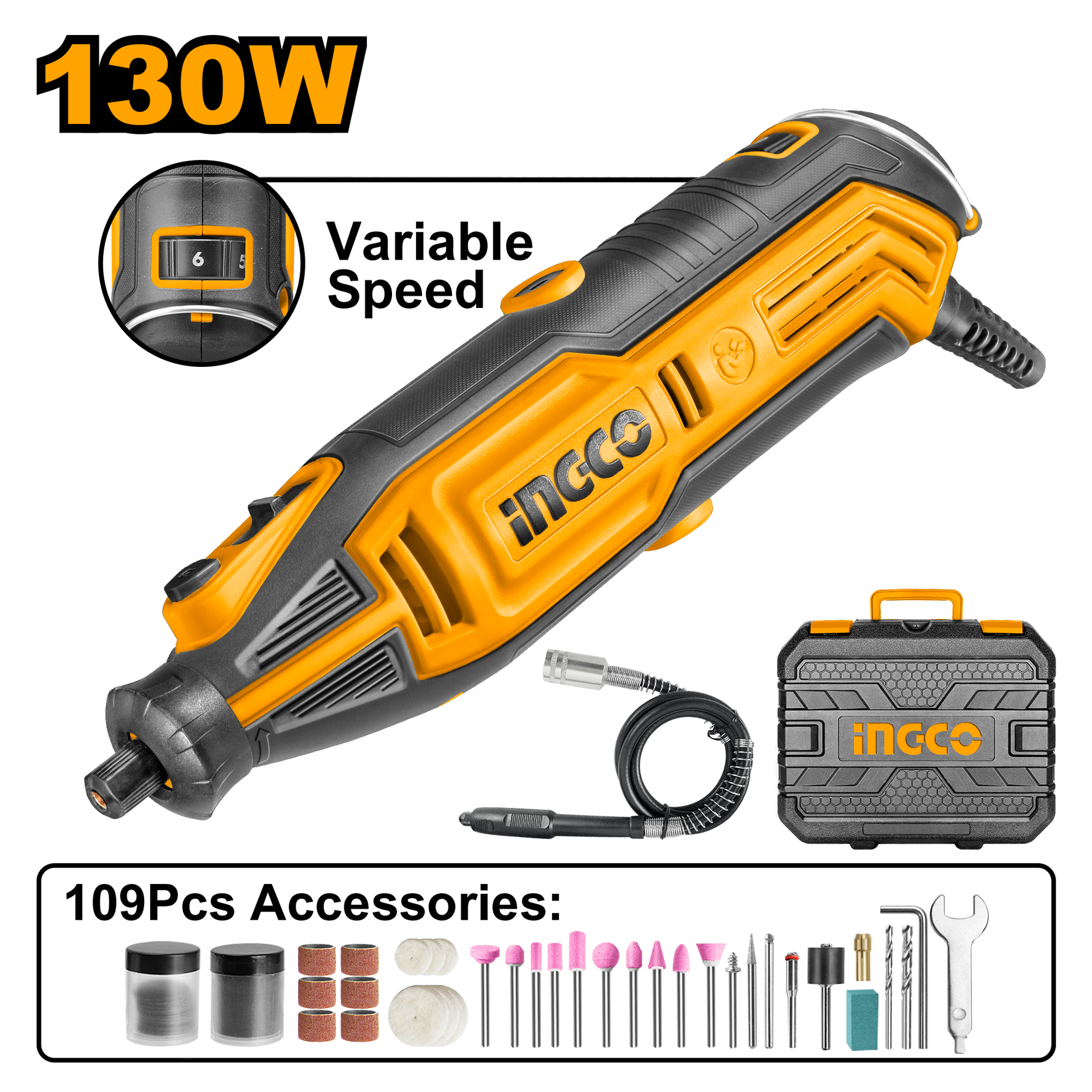 Ingco 130W Mini Grinder KIT BMC with 109PC Acc.